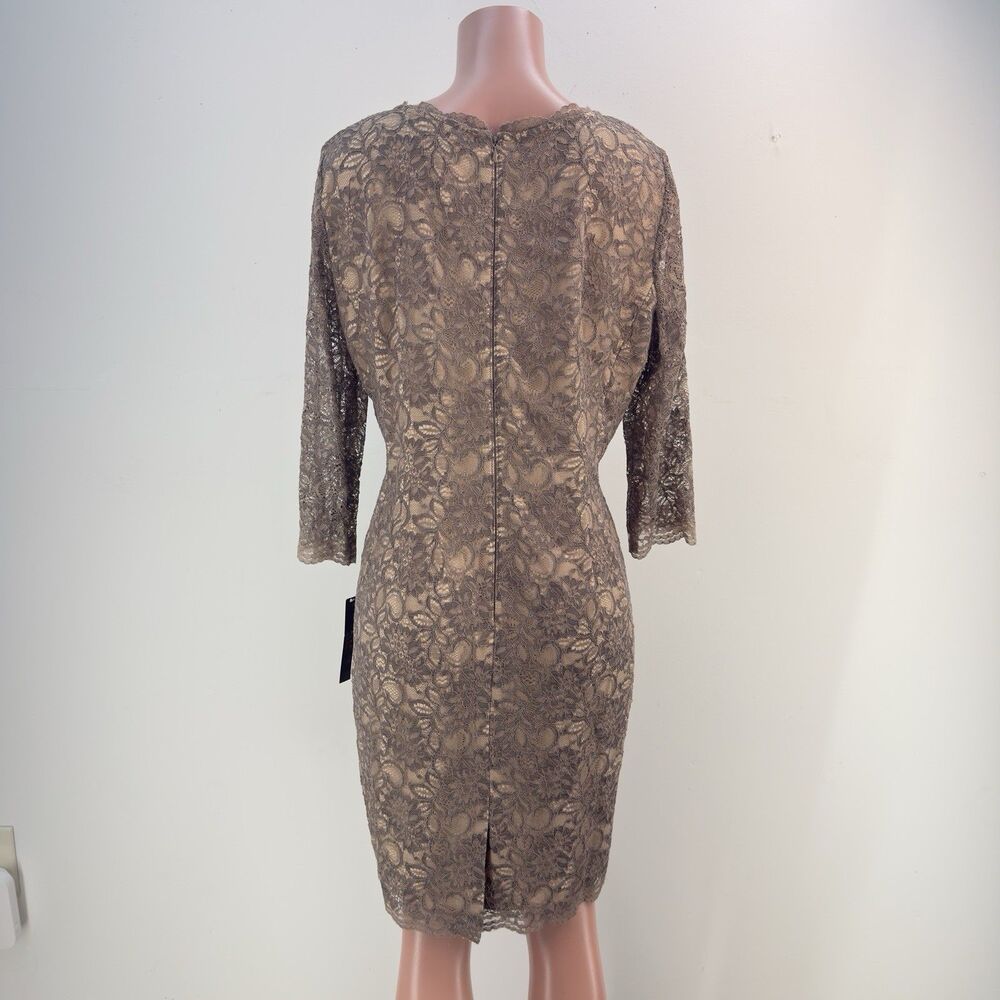 NWT Alex Marie Brown/Gold Lace Sheath Dress Women’s Size 16 - Picture 5 of 17